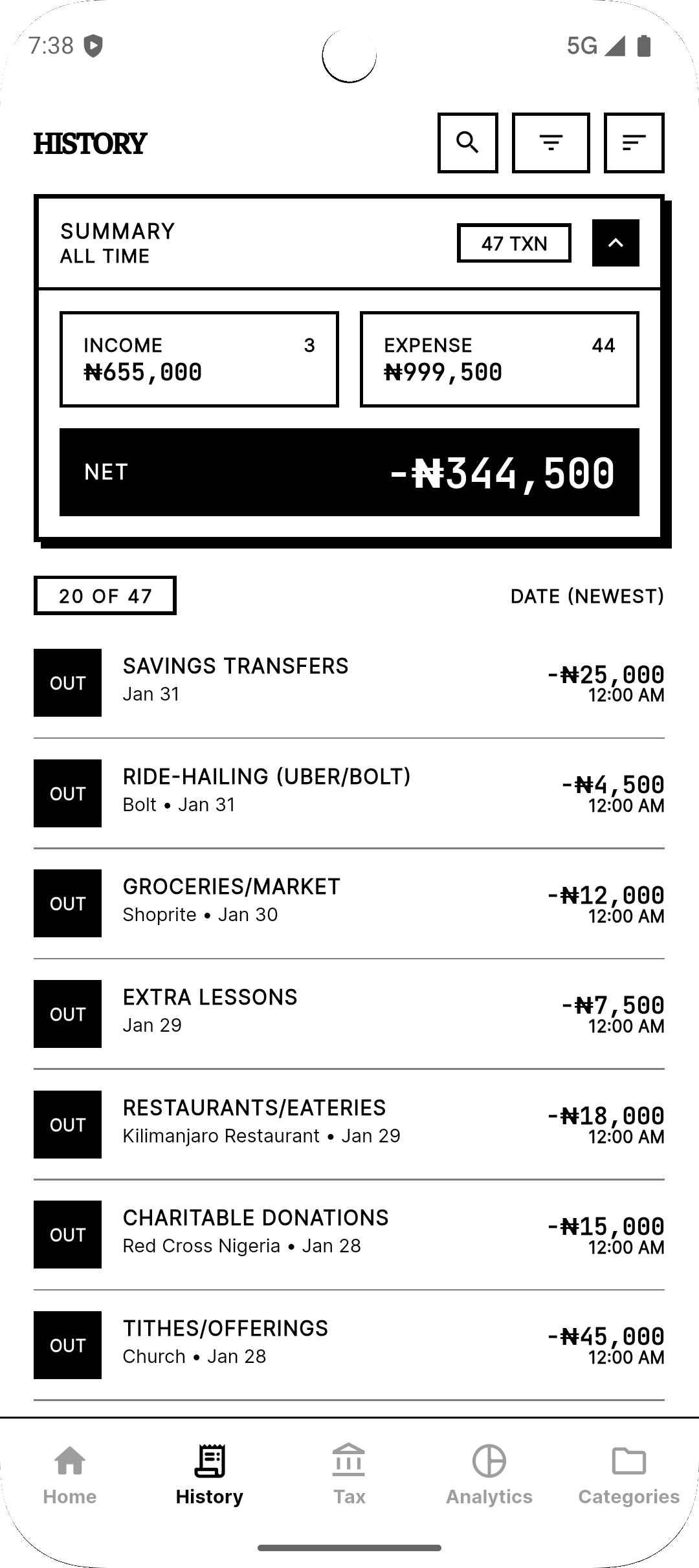 Finch Transaction History